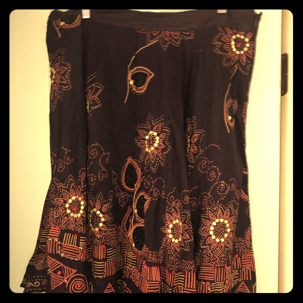 Brown, orange, gold full skirt